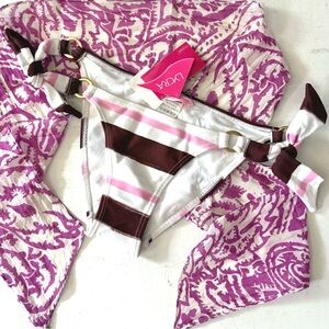 🌹HP🌹NEW Pink Striped Bikini Bottom & Athleta Silk100% Hair Bandana